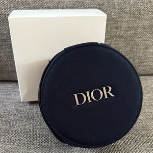 Dior Black Vanity Round Pouch Cosmetic Bag  Mirror New Authentic